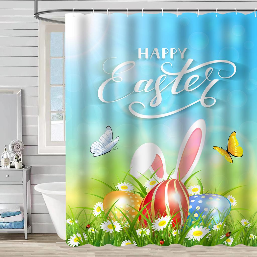 Easter Rabbit Waterproof And Mildew-Proof Polyester Bathroom Shower Curtain Shower Curtain Partition Curtain Free Of Punching