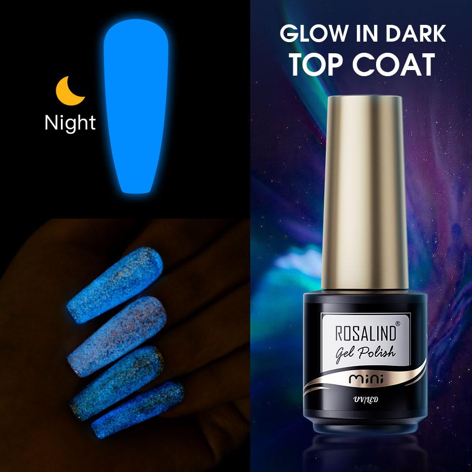 ROSALIND 7ml Glow Top Coat Gel Unha Polonês Azul Luminoso Top Coat Curado Por Lâmpada UV/LED