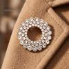 Formal Dress Accessory Hollow Rhinestone Ring Brooch Pin, Bling Circle Lapel Pin Luxury Jewelry Accessories with Faux Pearl, Men Women Clothing