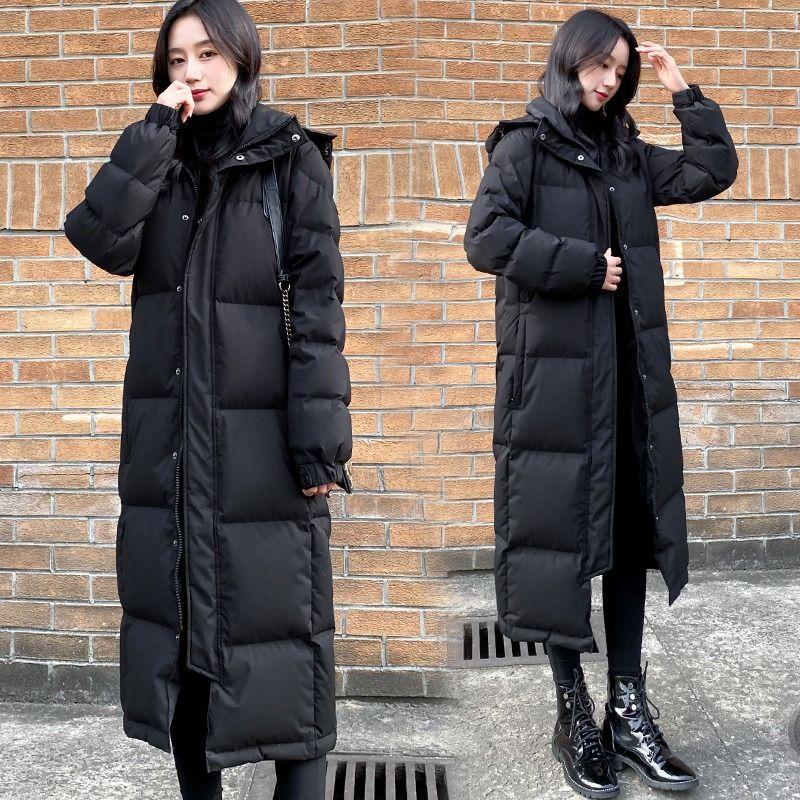 Giacca imbottita in piuma e cotone di media lunghezza per donna, nuovo stile invernale, sopra il ginocchio, stile studente, ampia, taglia grande, giacca imbottita in cotone ispessita, cappotto, tuta a pane