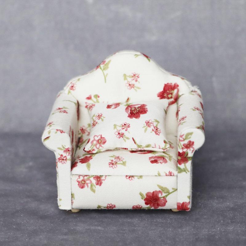 1:12 Dollhouse Miniature Floral Single Sofa for Living Rooms or Bedrooms