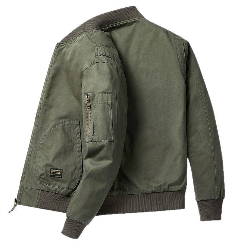 Men's Spring Military Green Cotton Jacket - Trendy Loose Fit with Baseball Collar, Casual Coat.