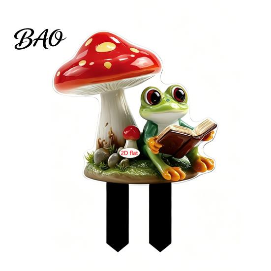 Healing Frog Decoration Cartoon Garden Stake, 2D Acrylic Cute Decoration, Waterproof Stake Outdoor Yard Art for Lawn Flower Bed Planter Decor