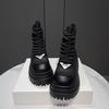 Kurzstiefel Fleece Schnürung Damenstiefel Runde Spitze Plateau Martin Boots Damen Jahres Britischer Stil Schwarz