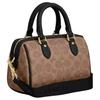 Coach Tan Signature Canvas Mini Boston Duffle Bag with Black Leather Trim & Gold Hardware for Daily Use