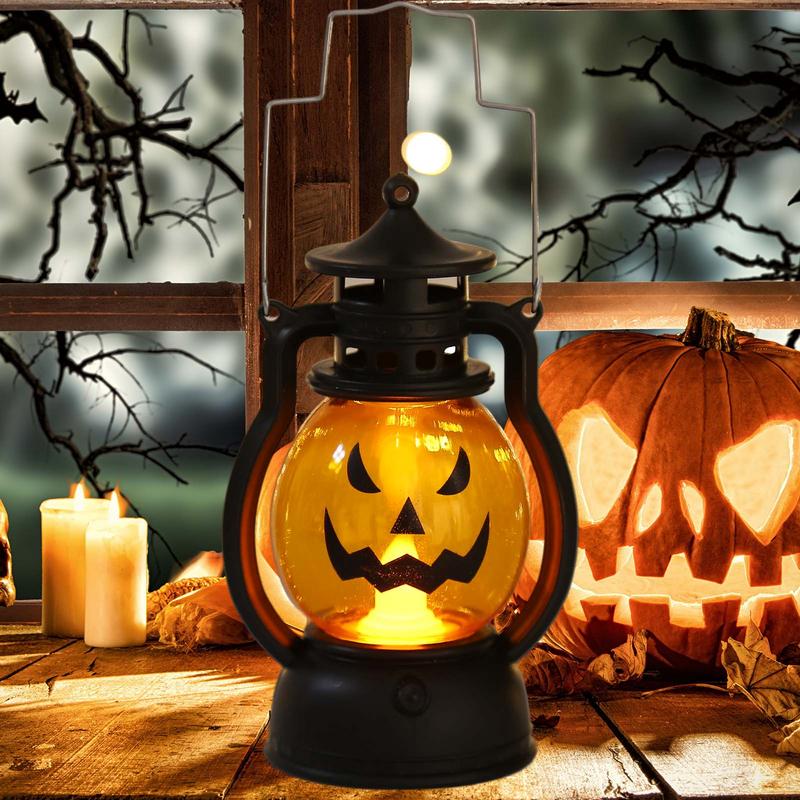 Décoration Ornement Lanterne Citrouille Halloween Créative Petite Lampe à Huile LED Électronique Lumière à Vent Pendentif Petite Lanterne Portative