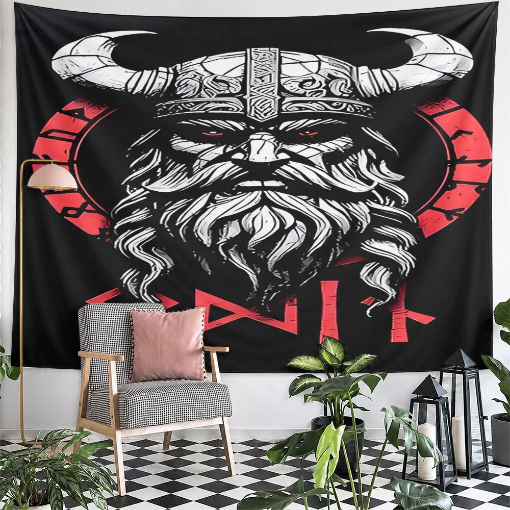 Viking Warrior Skull Design Pattern Wall Hanging Tapestry Decorative Tapestry Home Decor for Bedroom and Living Room