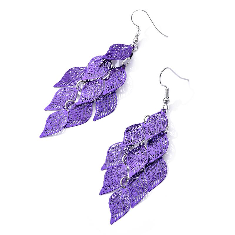 Vintage Hollow Leaves Drop Earrings for Women Bohemian Colorful Long Dangle Earrings 2024 Fashion Zircon Boucle Oreille Femme