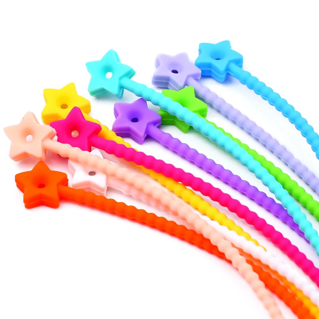 Pentagram Silicone Twist Ties Releasable Cable Organizer Strap DIY Key Ring Pendant for Data Wire Bag Hanging Decoration