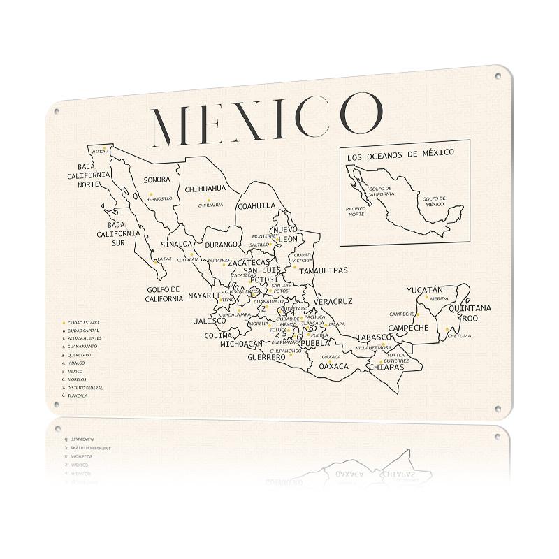 Map of Mexico Tinplate Poster Custom Wall Art Vintage Metal Signs Retro Tin Plaque for Gaming Room Decoration Garage Desk Decor