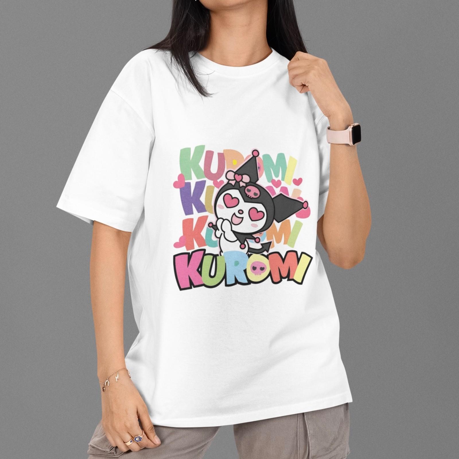 Kuromi T Shirt Kawaii Sanrio Pastel Color Graphic Tee Cute Anime Girl Top XXXXL