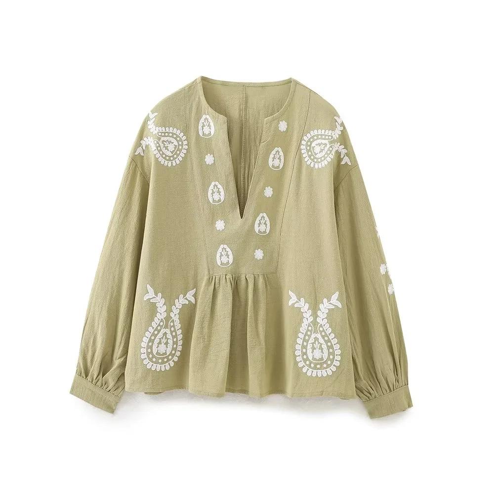 

Летняя женская одежда в европейском и американском стиле, свободная рубашка из хлопка с вышивкой, женская рубашка с топом L андроид зеленый