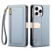 ESEBLE E11 For iPhone 16 Pro Case Zipper Pocket Litchi Texture Leather Phone Cover with Mirror and Wrist Strap