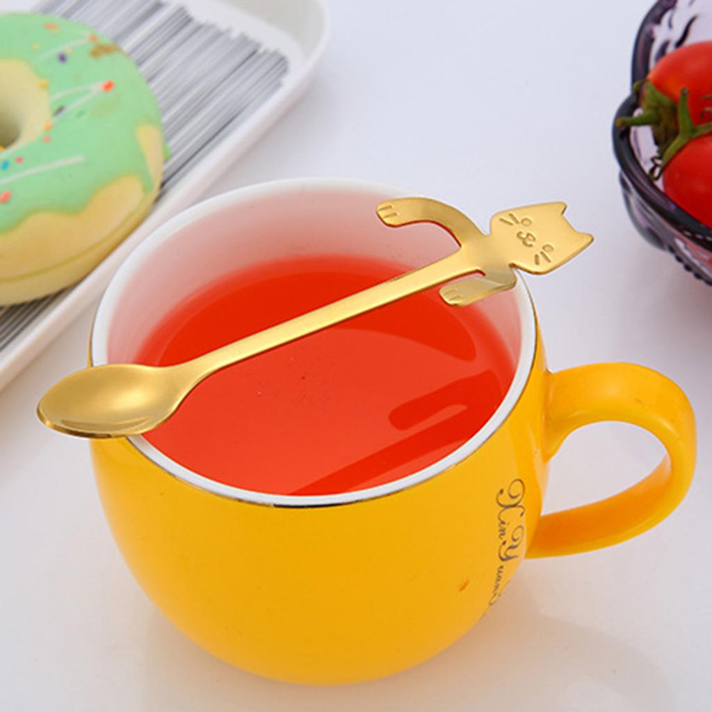Stainless Steel Cat Spoon Creative Cartoon Hanging Cat Coffee Spoon Mug Stirring Spoon