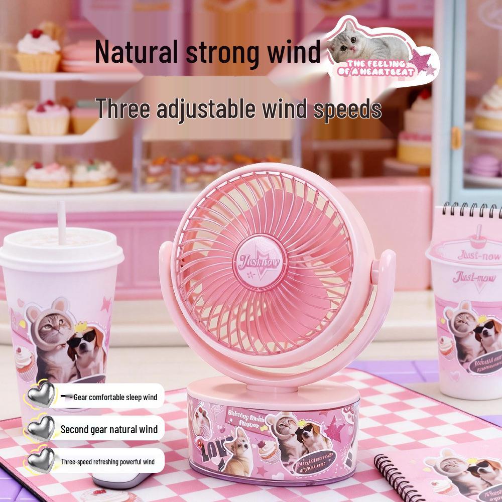 2026 Portable Cartoon USB Desktop Fan: Strong Wind & Rechargeable