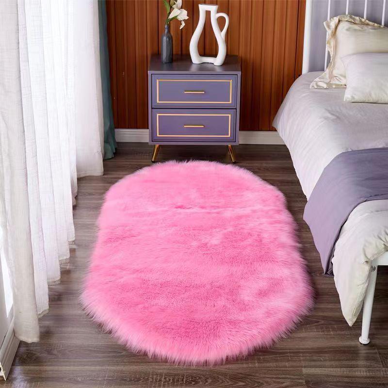 Multi-Color Oval Long Pile Wool Carpet - Floor Mat for Entryway, Sofa, or Bay Window