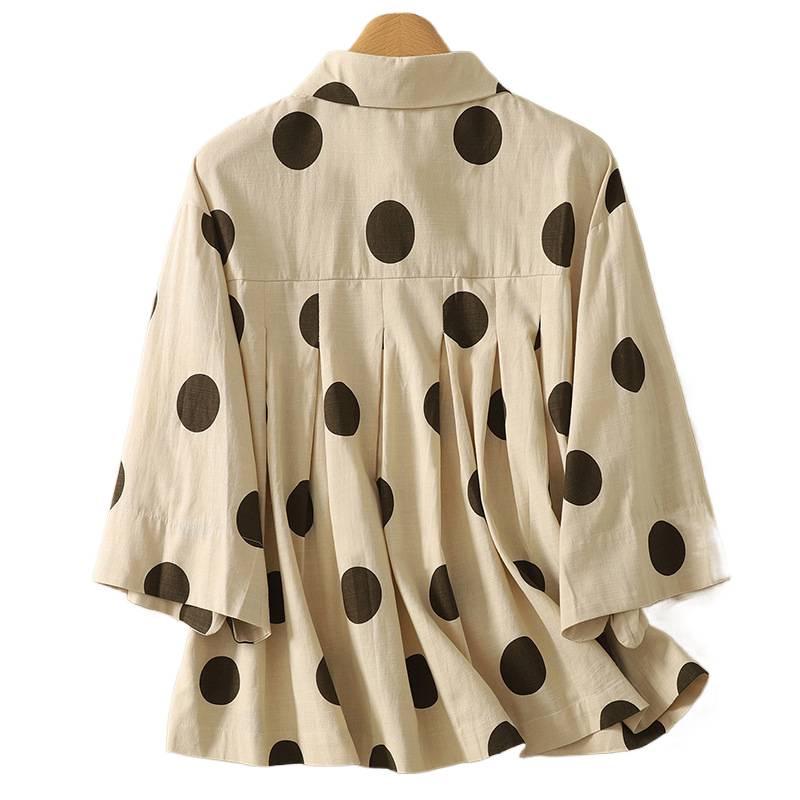 Plus Size Women's Polka Dot Retro Slimming Top – Short-Sleeved, Loose-Fit Summer Shirt