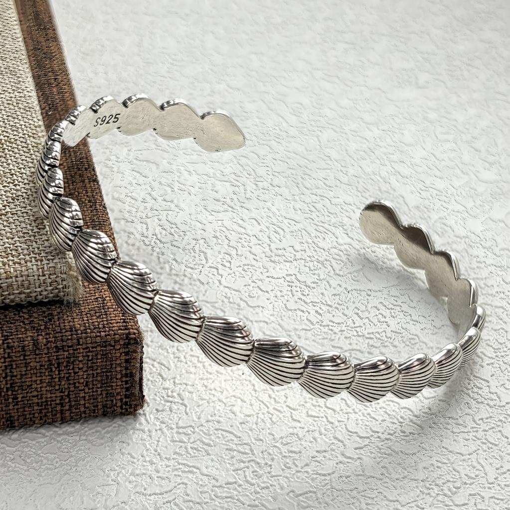 PANJBJ 925 Sterling Silver Rybí Kovový Náramek pro Ženy Květinový Vintage Ručně vyráběný Jednoduchý Retro Náramek Dárek Party Velkoobchod