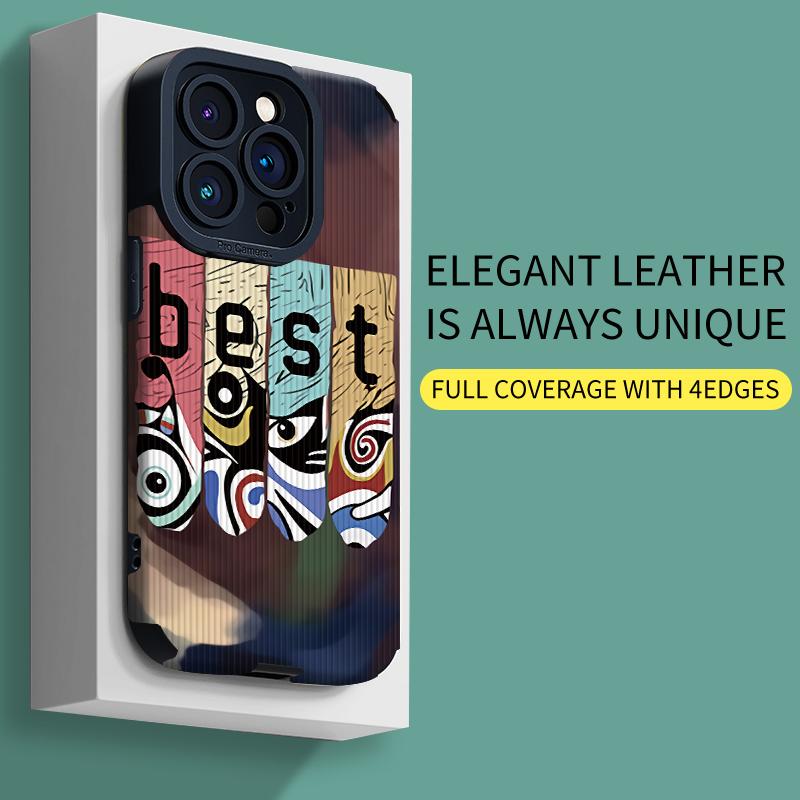 Vertical Grain Leather Shell Best Nice Printed Patterned Shockproof Soft Silicone Case with Camera Lens Full Protection for iPhone
