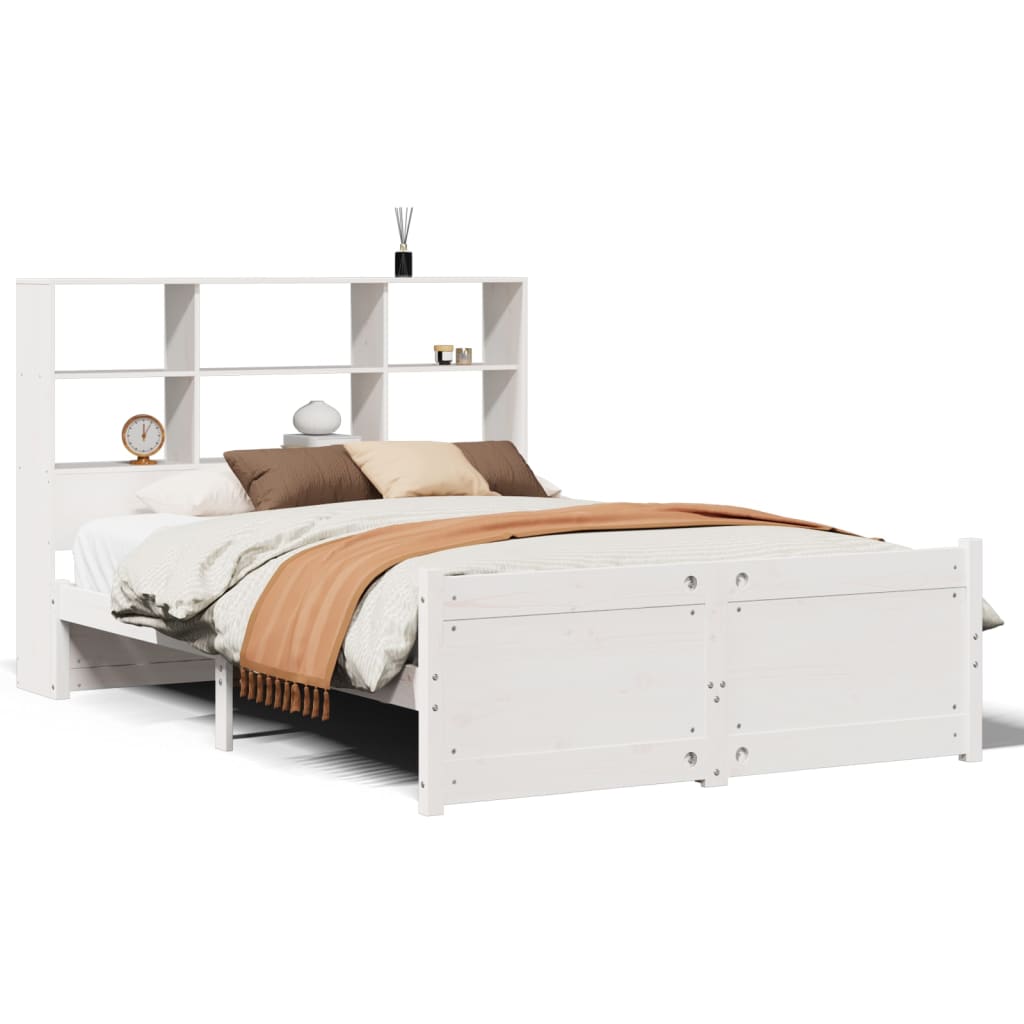 Solid Wood Bed with Shelf Without Mattress White 160 x 200 cm Pine