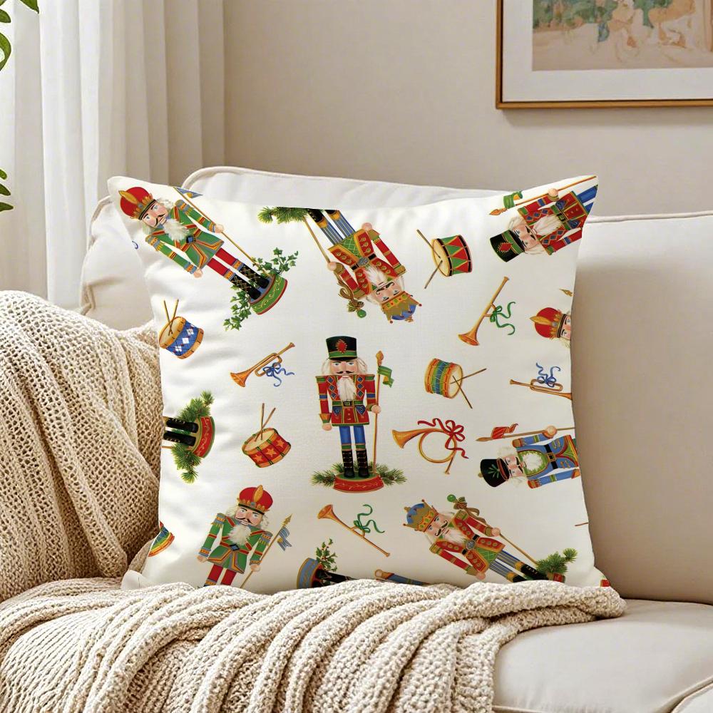 Nutcracker Soldier Christmas Cushion Cover Linen Pillowcase Soft for Sofa Bed Home Room Decor