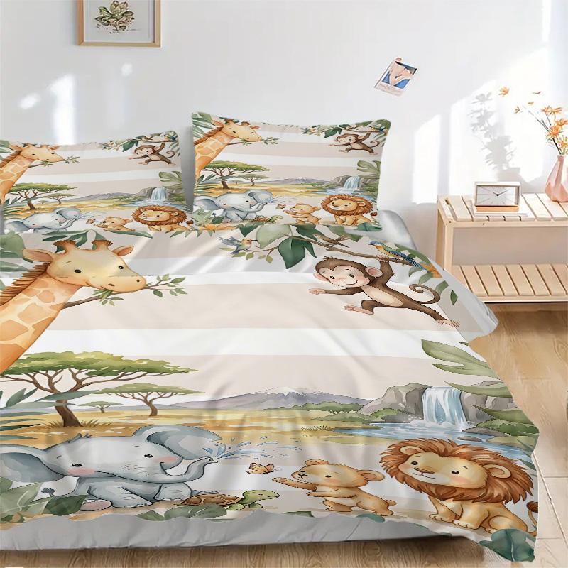 Jungle Safari Friends Print 3Pcs Bedding Setduvet Cover With 2 Bedropillowcase Home Birthday Gift