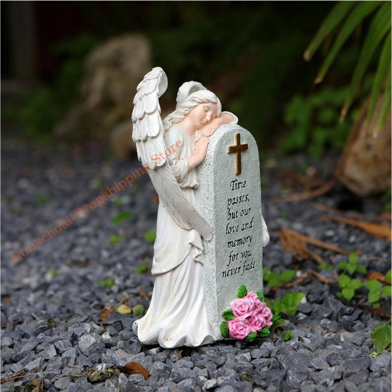 85AD Elegant Memorial Link Angel Statue For Outdoor Garden Trim Durable Resin Craftsmanship