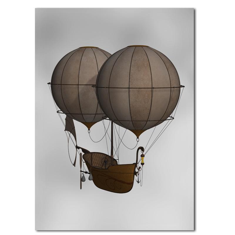Vintage Hot Air Balloon Retro Steampunk Airship Poster Print Canvas Painitng Wall Art Pictures for Morden Living Room Home Decor