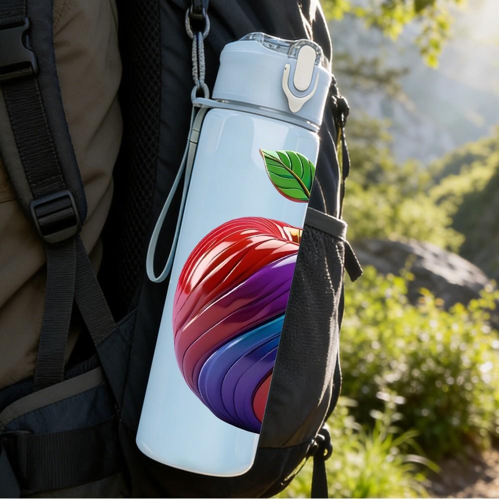 1PC Rainbow Marble Apple Fruit Print 750ml Color Plastic Sports Water Bottle Leakproof Flip Straw Lid Suitable for Sports Office Home Use