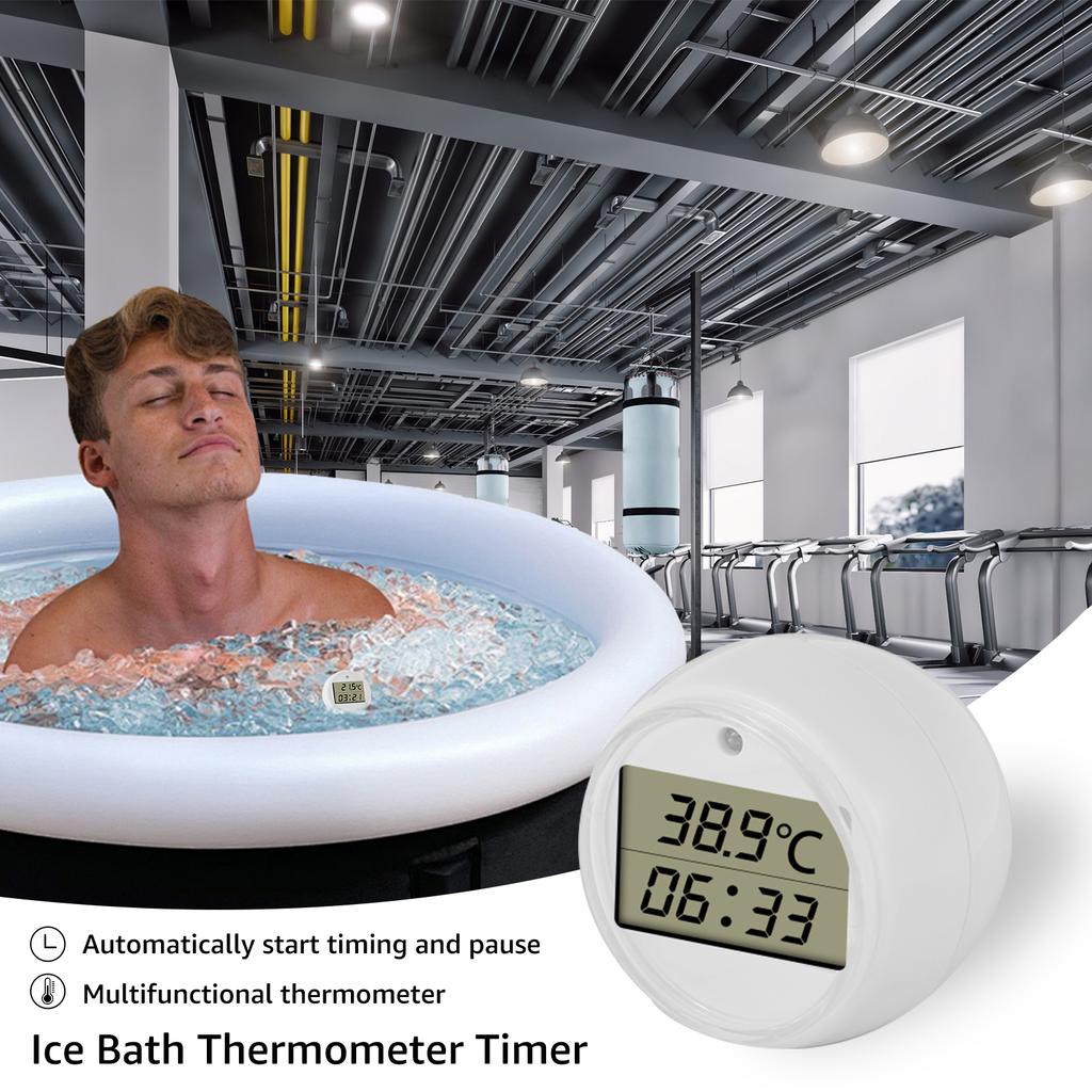Ice Bath Thermometer Timer Cold Plunge Thermometer and Timer IP67 Waterproof Floating Pool Thermometer for Swimming Spa Hot Tubs