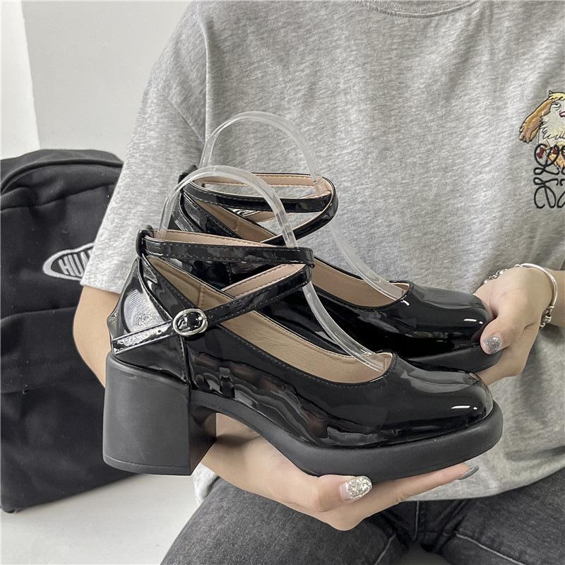 

2024 новые туфли Мэри Джейн на толстом каблуке женские британские студенческие корейские туфли-лоферы с неглубоким носком и обувью 40 чёрный