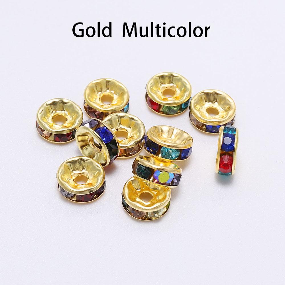 100Pcs 4 6 8 10mm Rhinestone Crystal Rondelles Bead Gold Color Loose Spacer Beads For DIY Jewelry Making Accessories