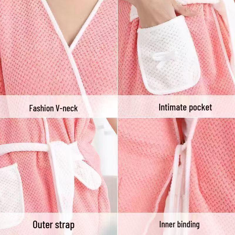 Merbau High-End Korallfleece Wickel-Ärmelloser Bademantel & Handtuch-Kombi