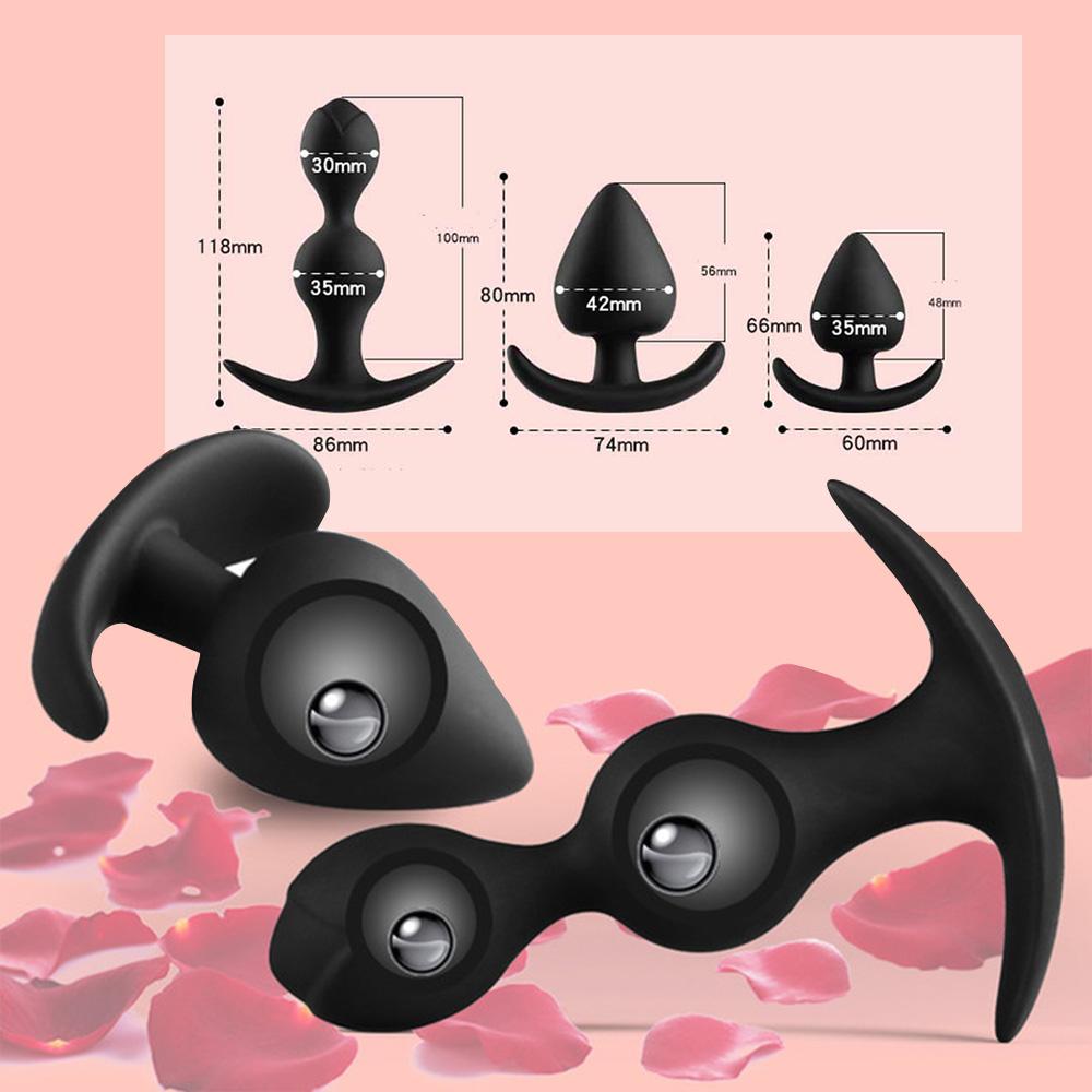 Butt Plug Silicone Anal Beads Dilator Metal Ball Inside Prostate Massager Anus Trainer Couple Adult Anal Toys Butt Plug Sex Toy For Men Women Pleasure