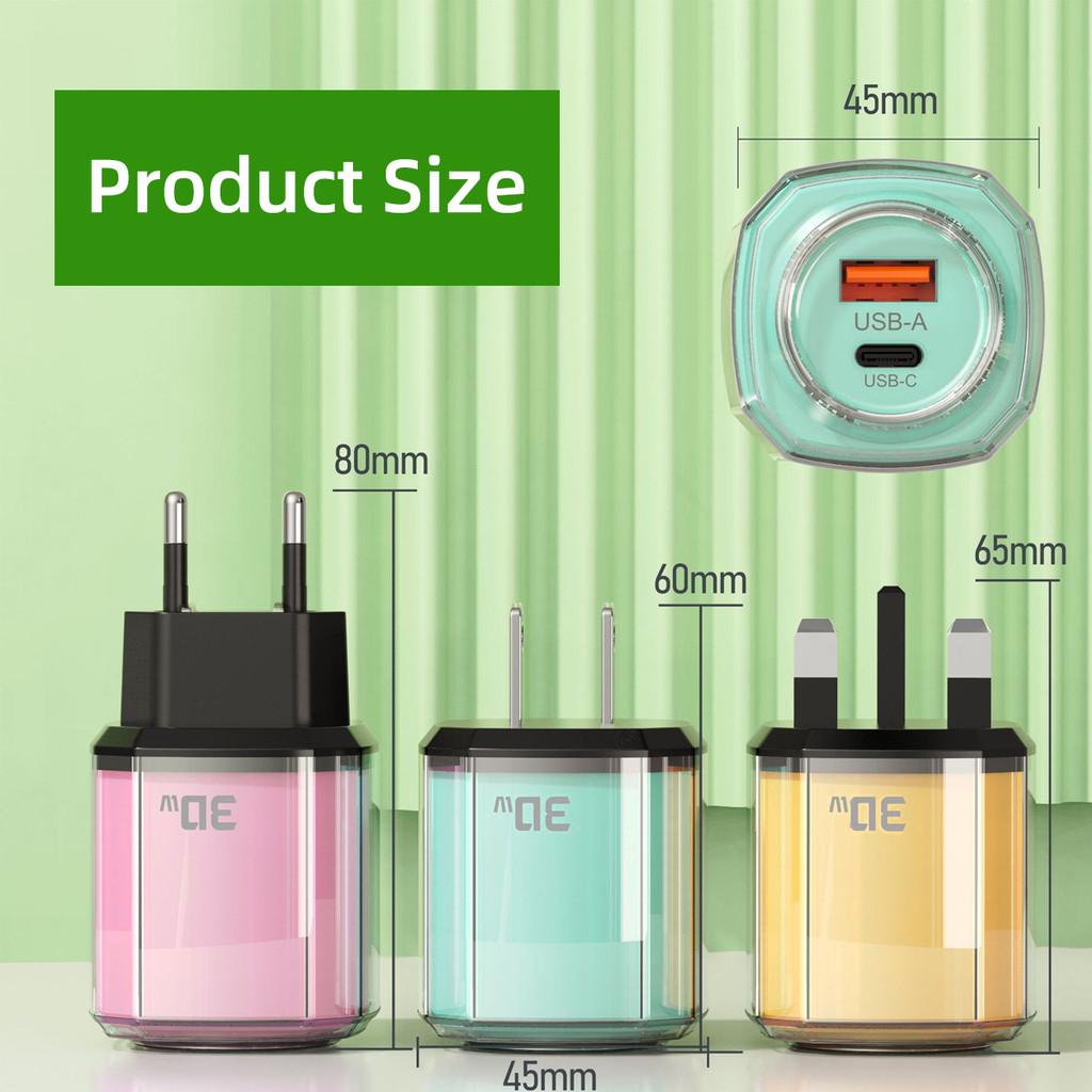 Fonken 2Ports USB+PD Charger Type C Charger Fast Charging for Phone Samsung Mobile Phone UK Plug Wall Charger