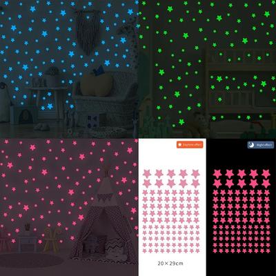 100ks Svítící samolepky na zeď Svítící ve tmě Samolepky Hvězdy pro Dětské pokoje Barevné Fluorescenční samolepky Domácí dekorace