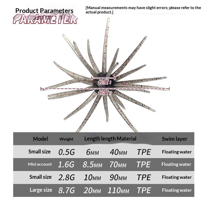 10Pcs TPE Sea Urchin Fishing Lures 4/7cm Soft Silicone Lifelike Baits for Saltwater Bream Offshore Fishing