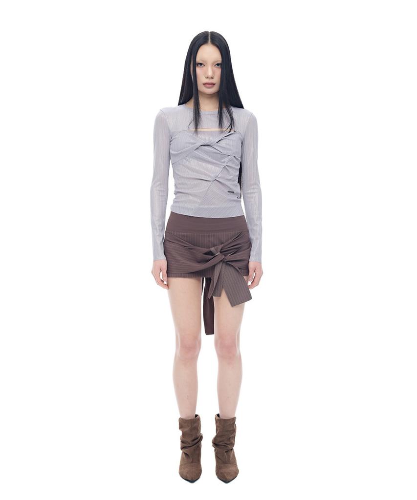 Half Devils Striped Twist Wrap Skirt_Brown