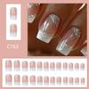 24x French Tip Press On Nail Medium Square Full Cover False Nail Glittering Stick On Nail Sparkling Artificial Nail