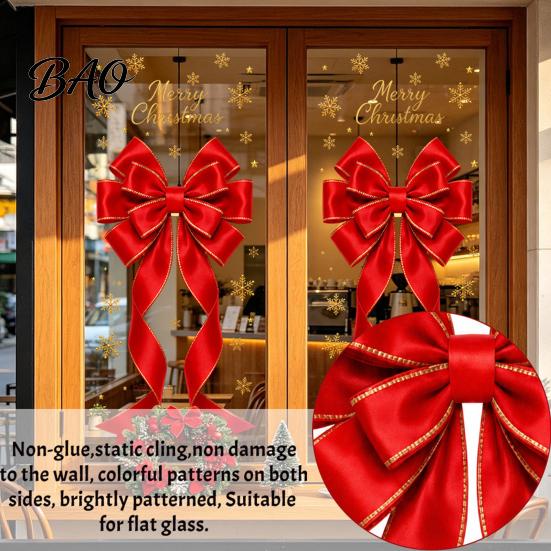 Christmas Window Clings Static Glass Sticker, Theme Bow Pattern Print, Removable Stickers Electrostatic PVC Film for Home And Store Doors Santa Claus