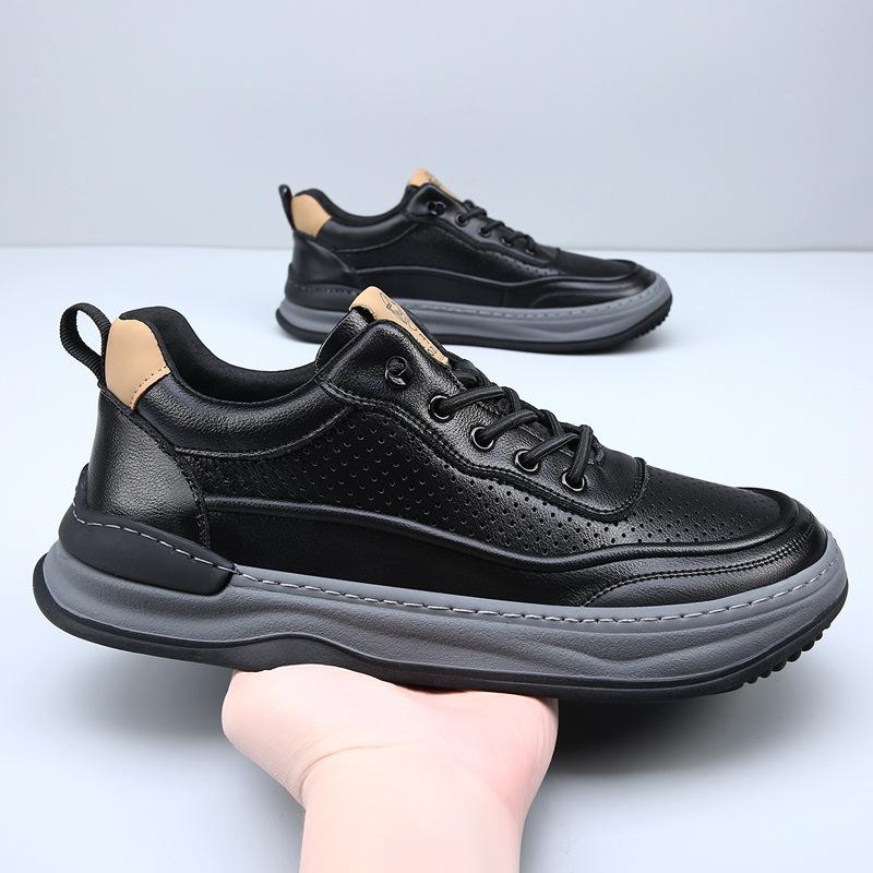 Summer hollow white shoes men's punched men's shoes casual leather shoes men's thick-soled versatile leather breathable board shoes tide