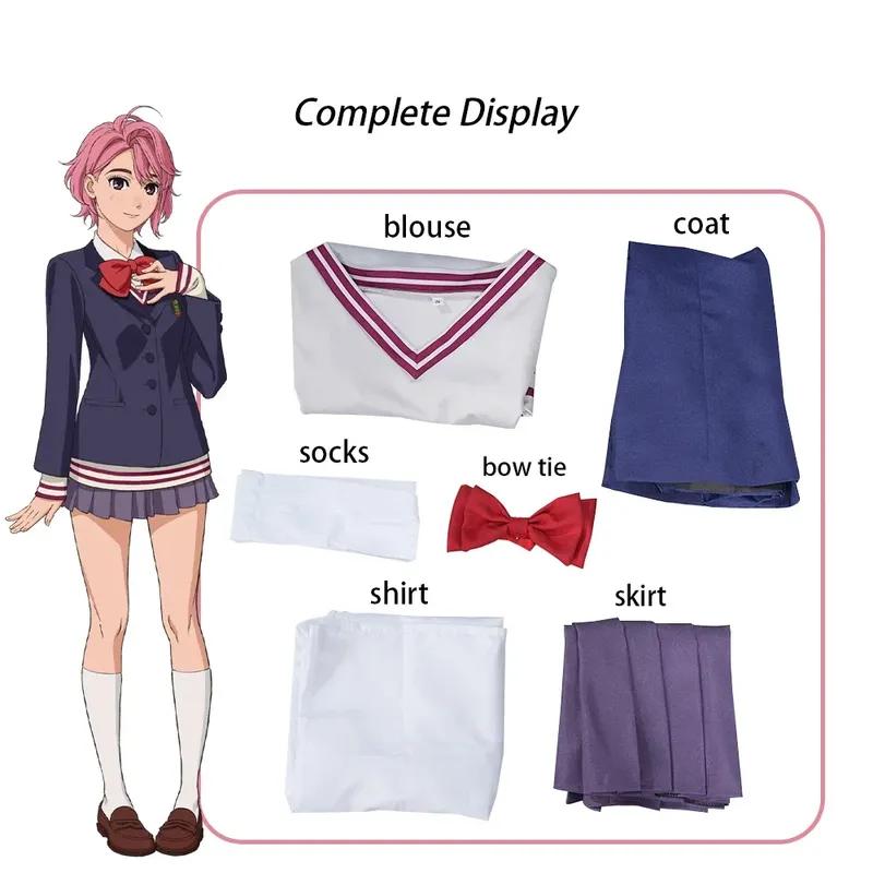 Anime Dandadan Aira Shiratori Cosplay Costume Wig Shiratori Aira Cosplay School Uniform Women Disguise Blue JK Jackets Skirts