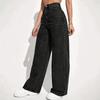 Damen Jeans mit hohem Bund, geradem Bein, lockerer Passform, lässiger Vintage-Stil, Baumwollmischung, lange Hose