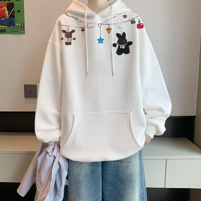 

Autumn Winter Vintage Loose Hooded Sweatshirt Men Fashion Print Casual Hoodie Y2K Streetwear Sweatshirts S