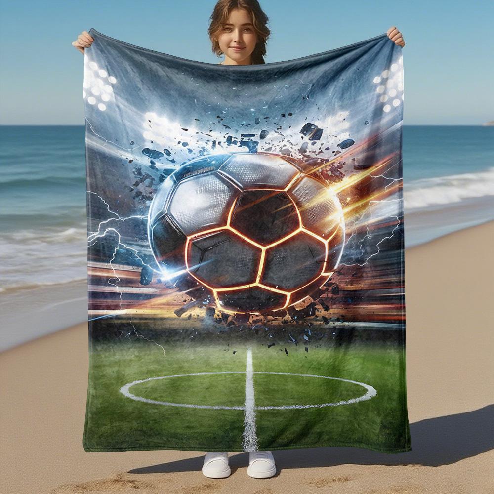 1PC Soccer ballOutdoor Flannel Blanket - Soft Plush Decor for Picnics, Camping, Bedroom, Playroom, Office, or Lunch Break 1230A
