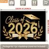 2D Class of 2026 Graduation Photography Backdrop Black Gold Cap, Diploma and Laurel Party Background