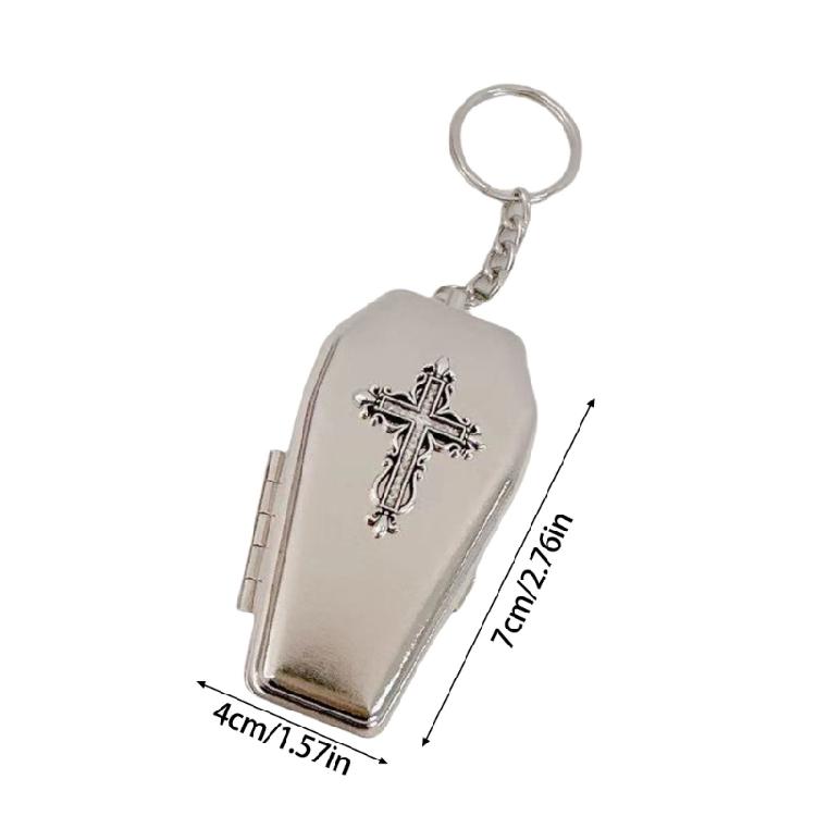Punk Inspired Coffin Keychain Openable Pendant Necklace Metal Texture Party Keyring Goth Culture Key Accessory for Daily