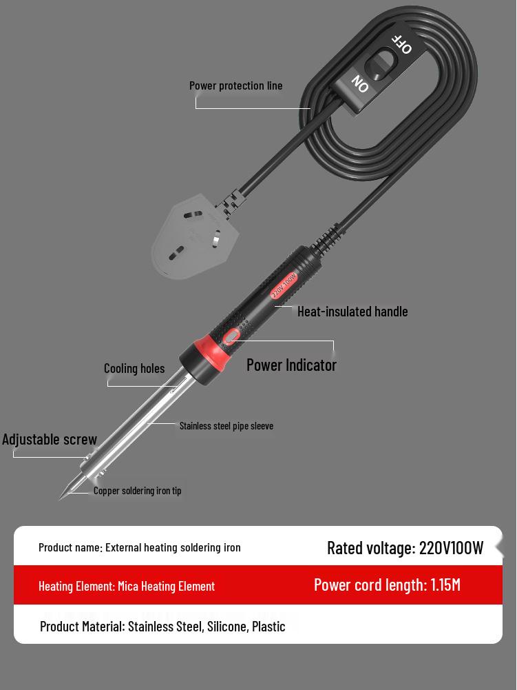 High-Power Industrial-Grade Electric Soldering Iron for Household and Professional Use - Constant Temperature, External Heating.