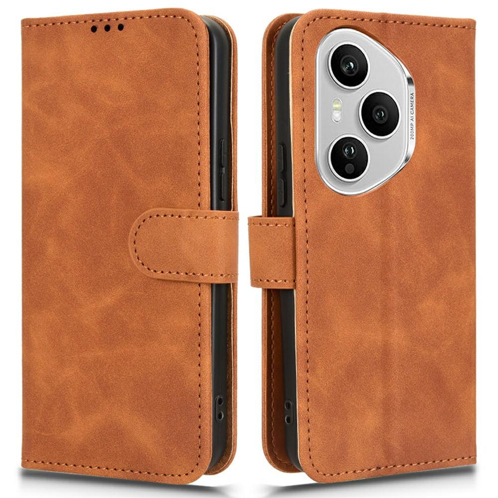 

Для Honor 400 Pro 5G (Глобальный) Кожаный чехол с тактильным покрытием, противоударный, кошелек, откидная крышка для телефона Brown