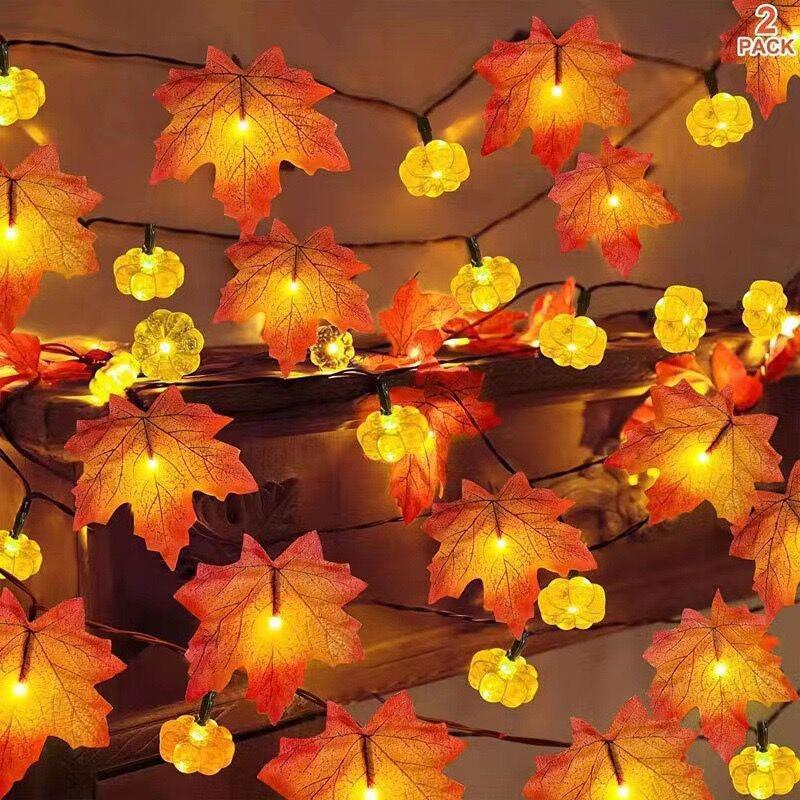 LED Halloween Maple Leaf & Pumpkin String Lights, Outdoor Festival & Christmas Decoration Fairy Lights